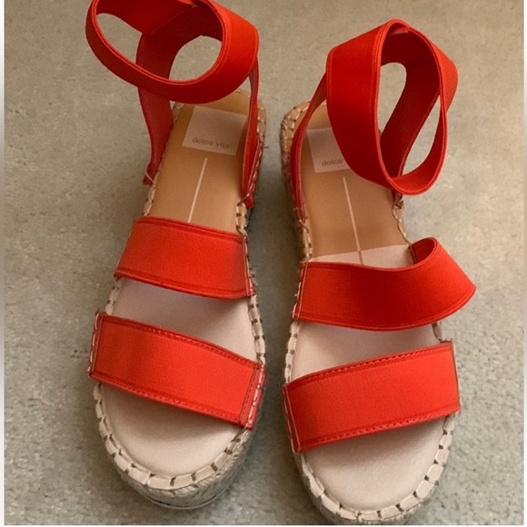 DOLCE VITA BRIGHT ORANGE PLATFORM ESPADRILLE ELASTIC STRAPS ANKLE STRAP 8.5M - Picture 2 of 10